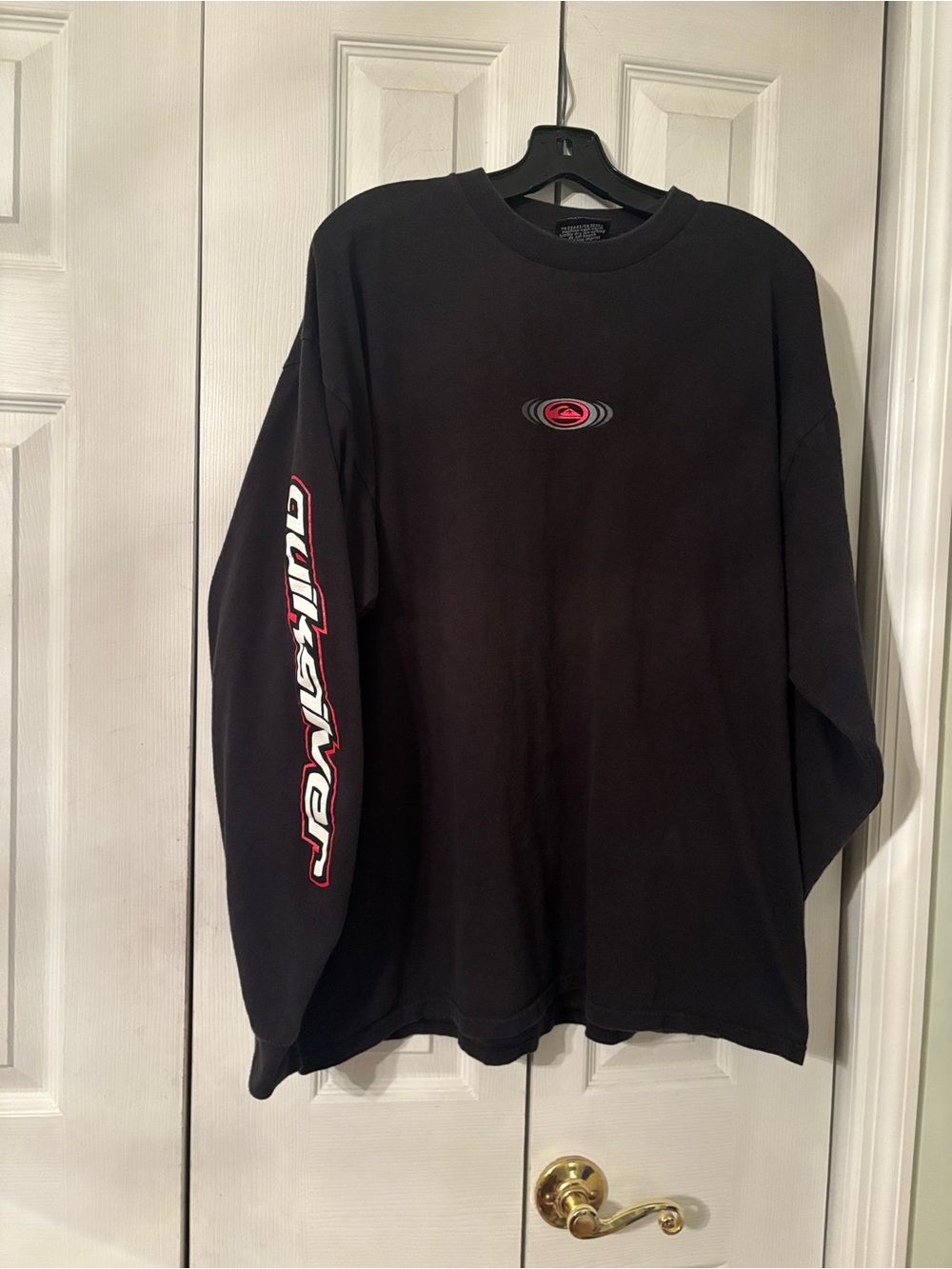 Quiksilver Black Long-Sleeve Tee with Red and White Graphics